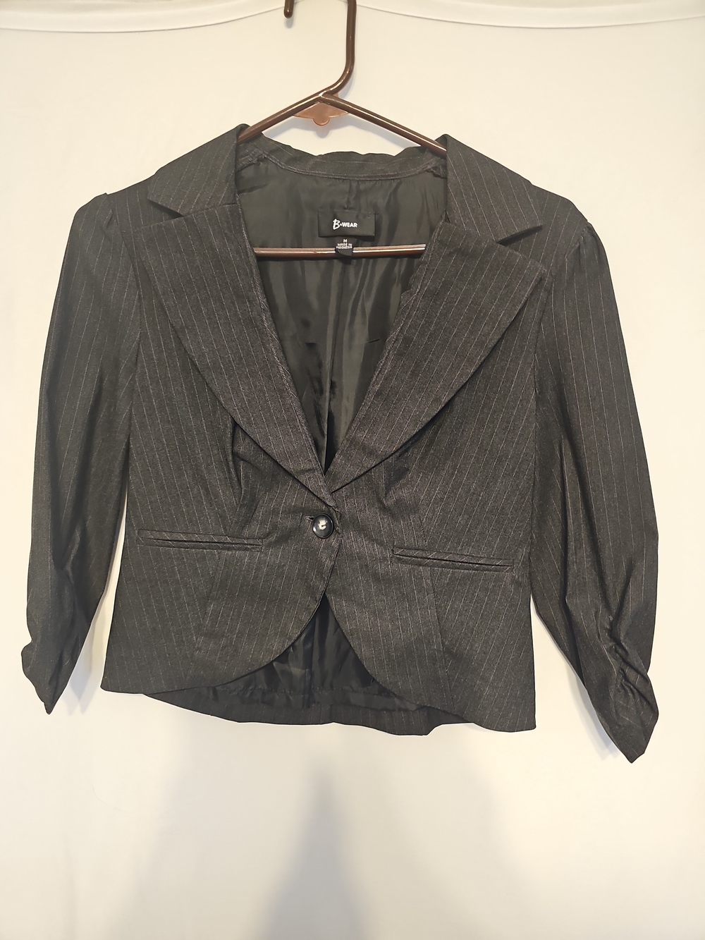 Womens Charcoal Gray Pinstripe Cropped Blazer | Medium